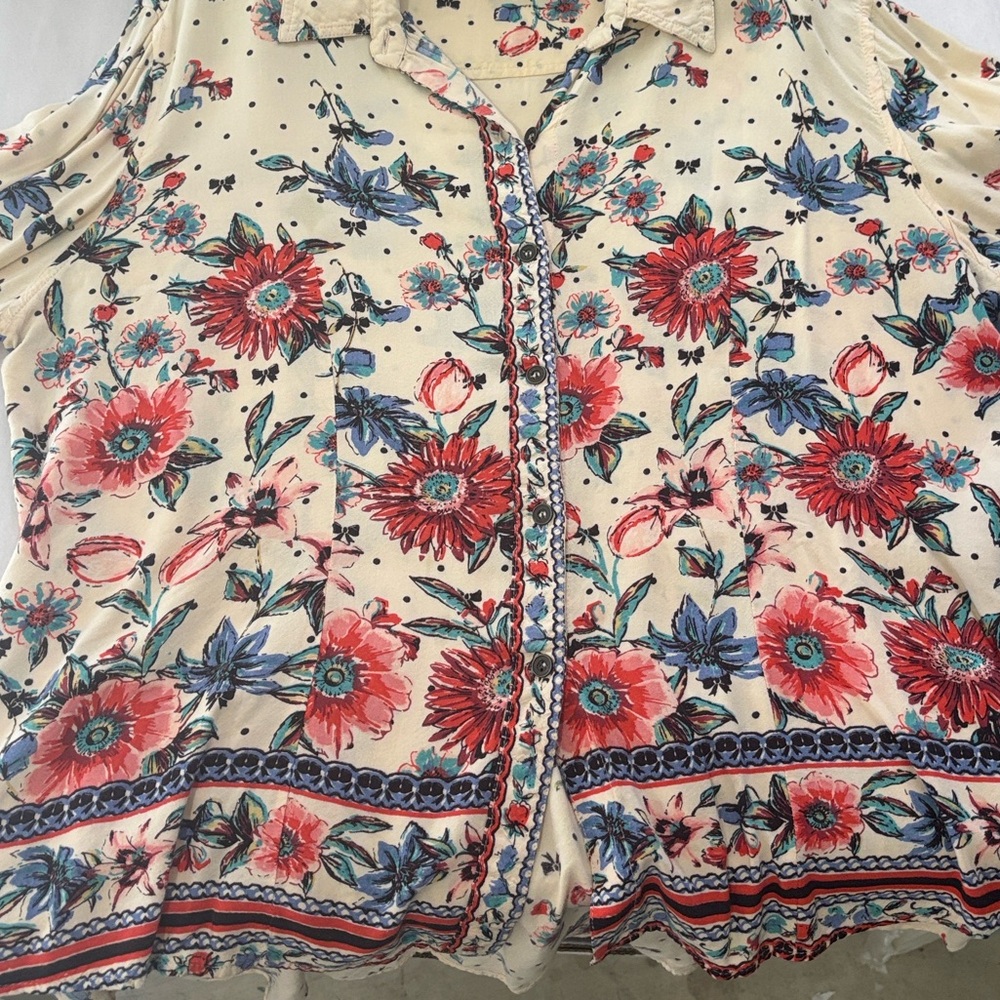 Lola P. Floral Bohemian Button Up Women Shirt Blouse‎ Size L - Picture 3 of 9